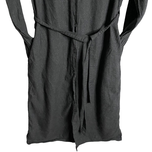 Uniqlo Women's Charcoal Gray Button Up Midi Belted Shirt Dress - Picture 3 of 10